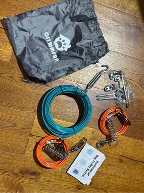 Professional Dog Trolley System Outdoor Zip Line Tie Out Cable Kit w/ Bag &Parts